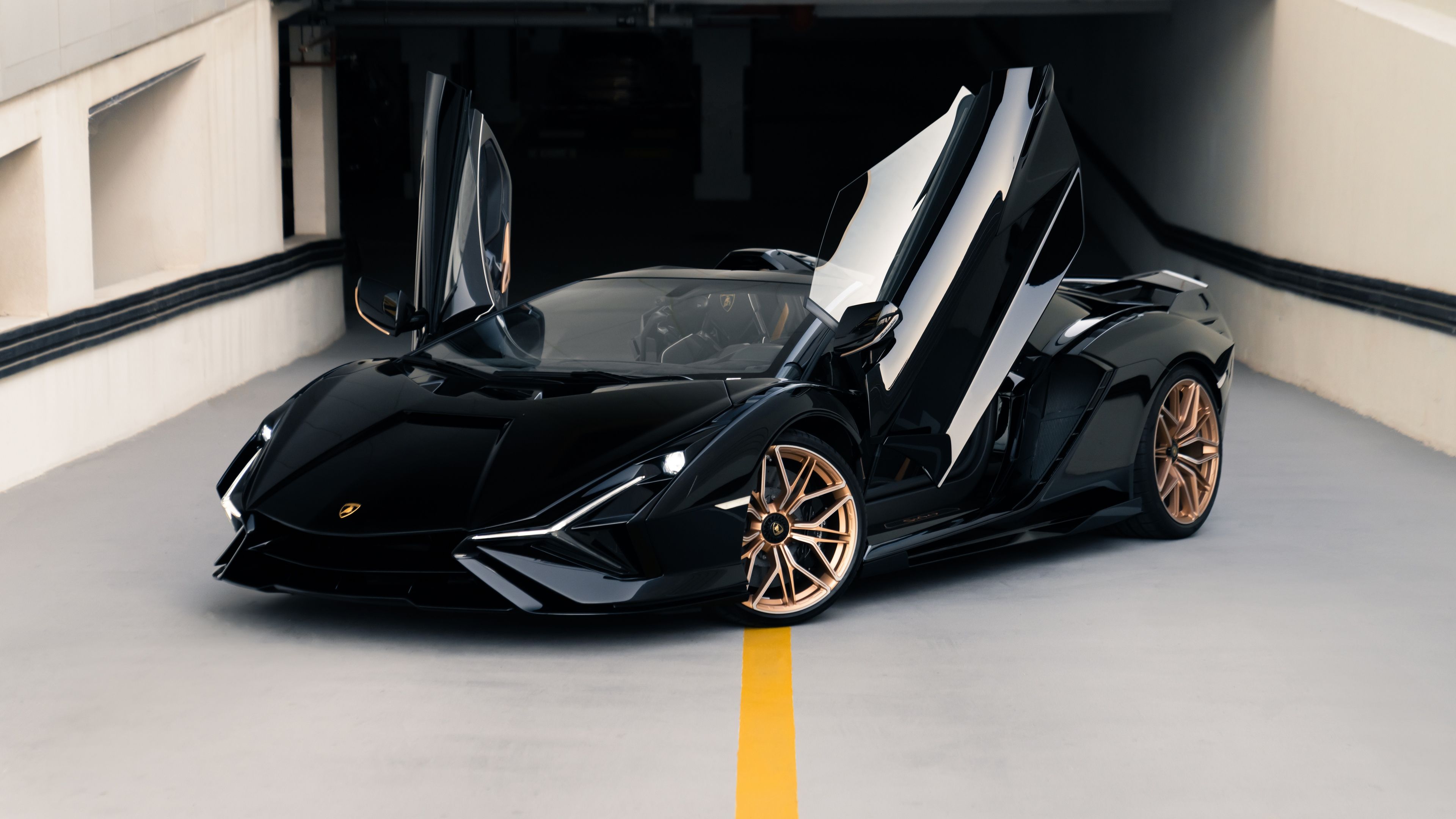 Black Lamborghini Sián Roadster ultra HD 4K wallpaper