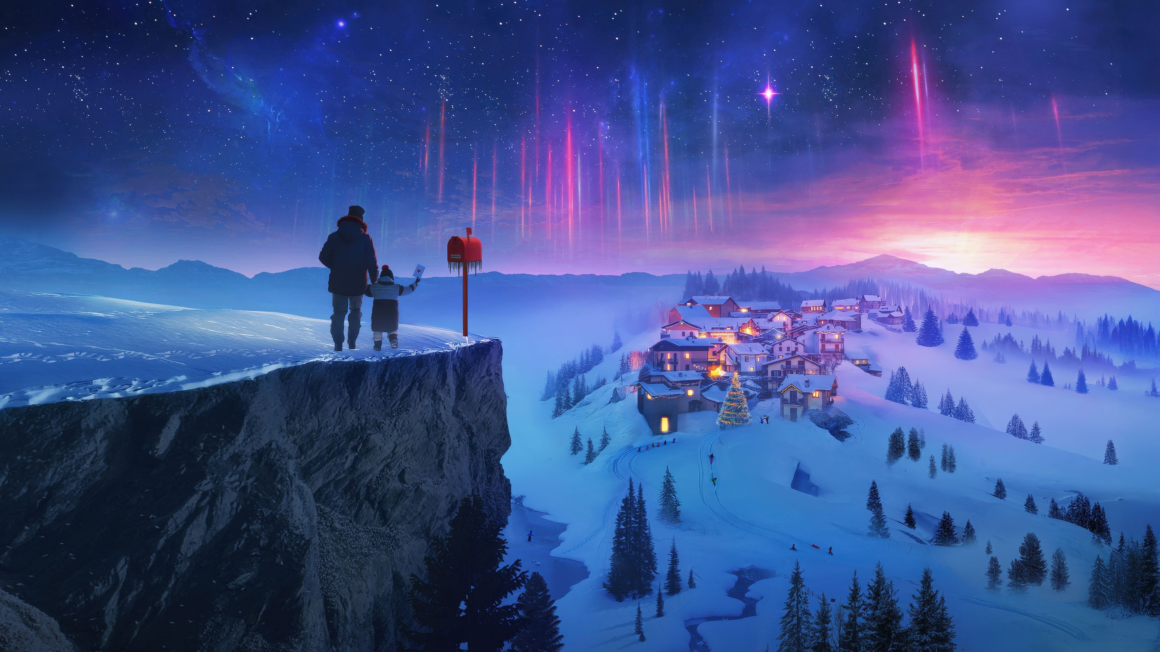 Snowy village Winter ultra HD 4K wallpaper