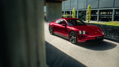 Porsche Taycan Turbo S Red cars ultra HD 4K wallpaper