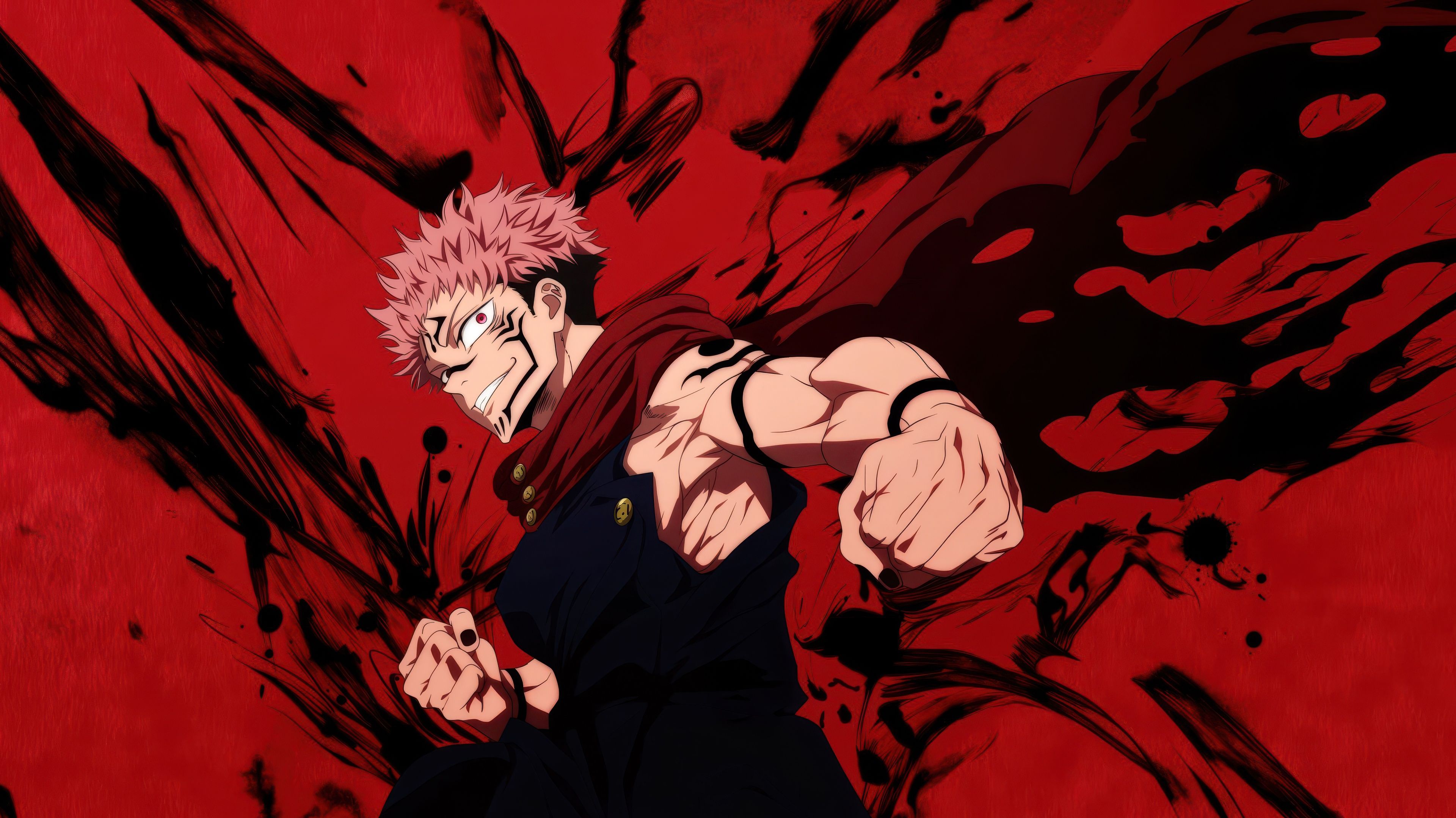 Sukuna Red background ultra HD 4K wallpaper