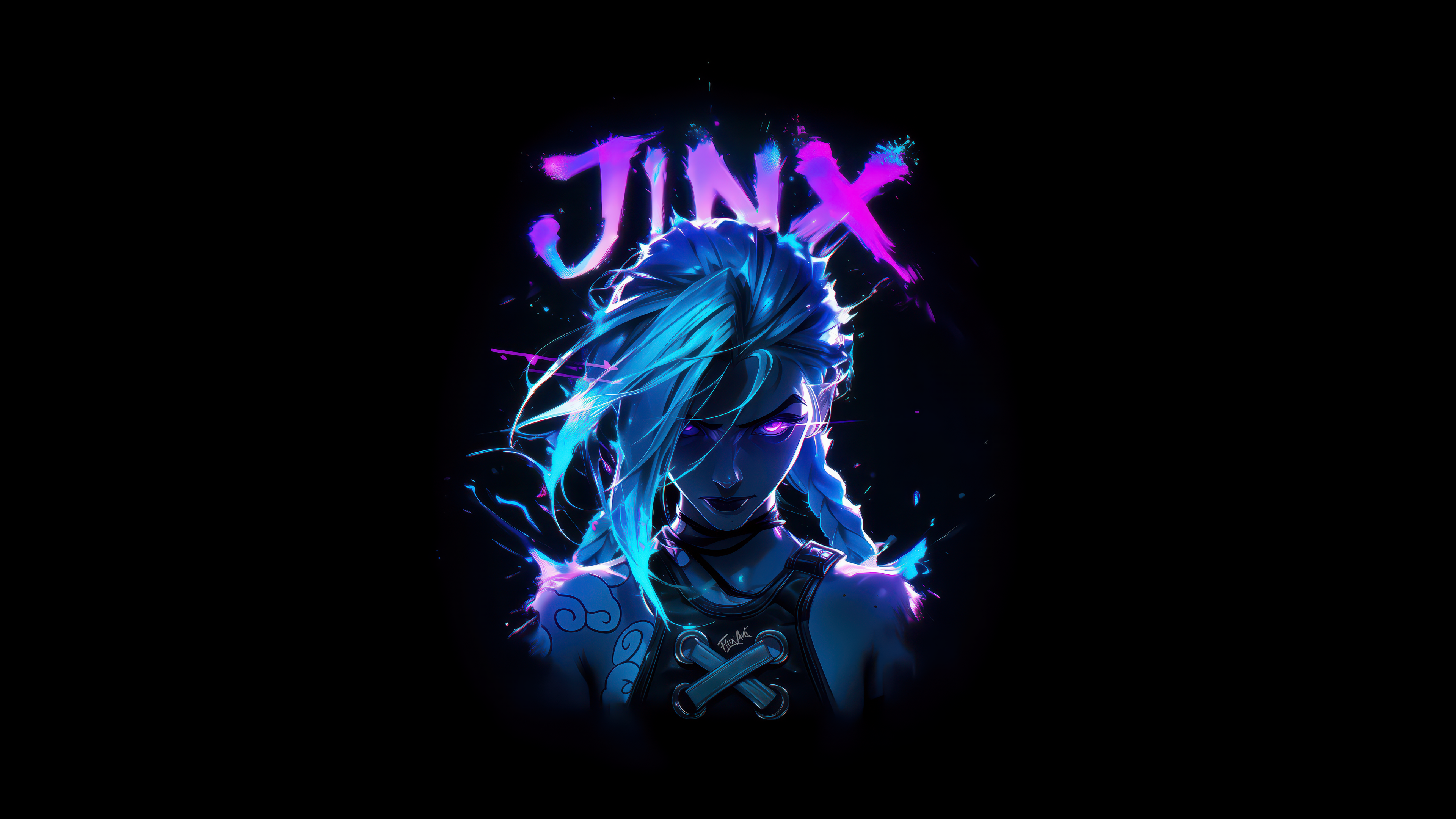 Arcane Jinx Neon art ultra HD 4K wallpaper