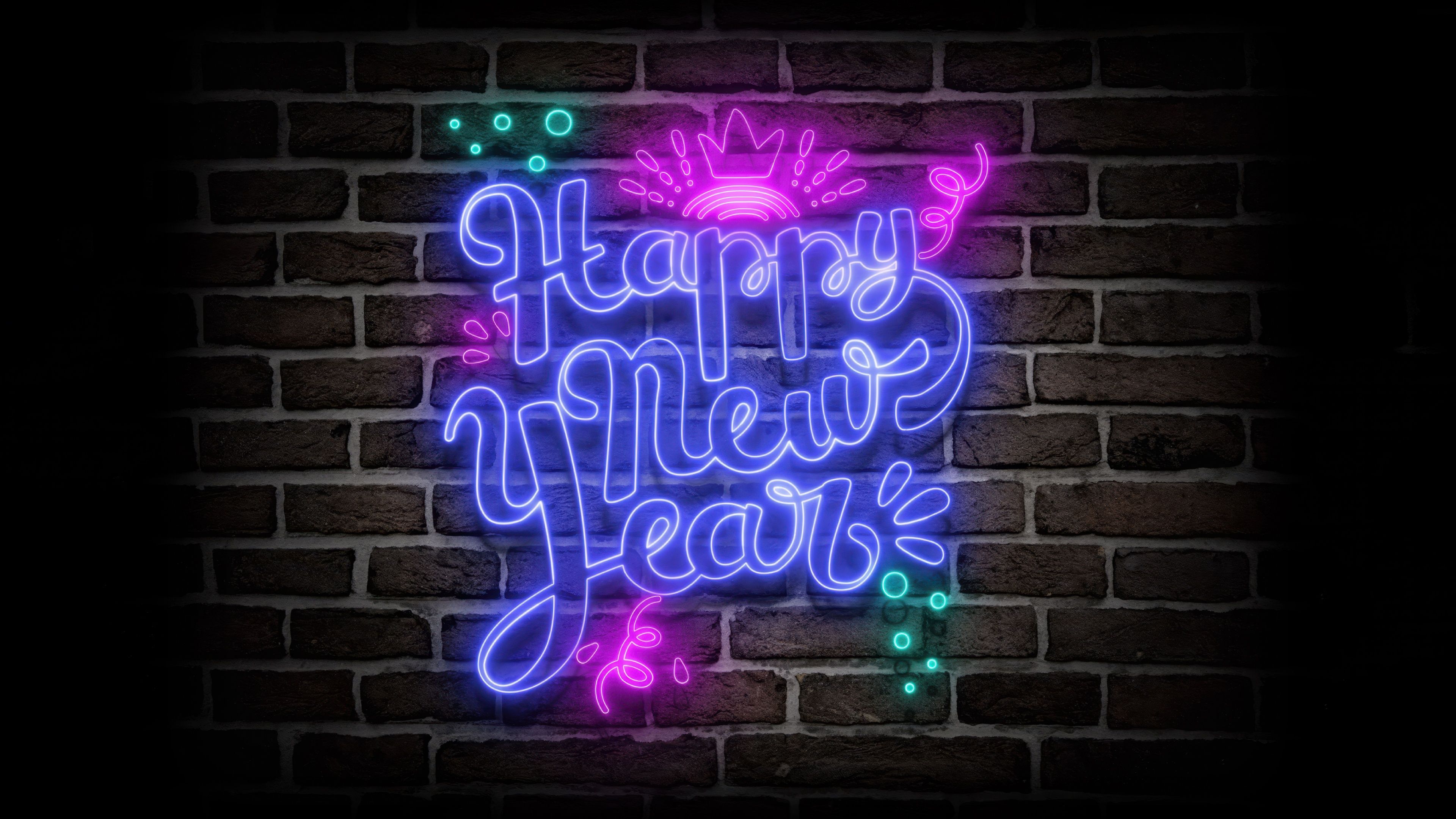 Happy New Year Neon sign ultra HD 4K wallpaper