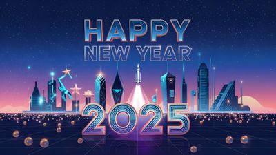 Happy New Year 2025 Futuristic city ultra HD 4K wallpaper