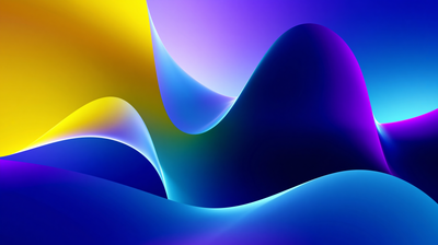 Abstract gradient wallpaper featuring smooth, wavy shapes in vibrant hues of blue, purple, and yellow, creating a dynamic and energetic atmosphere.