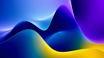 A dynamic abstract design featuring smooth, flowing waves in vibrant blue and yellow hues, creating a sense of movement and energy against a gradient background.