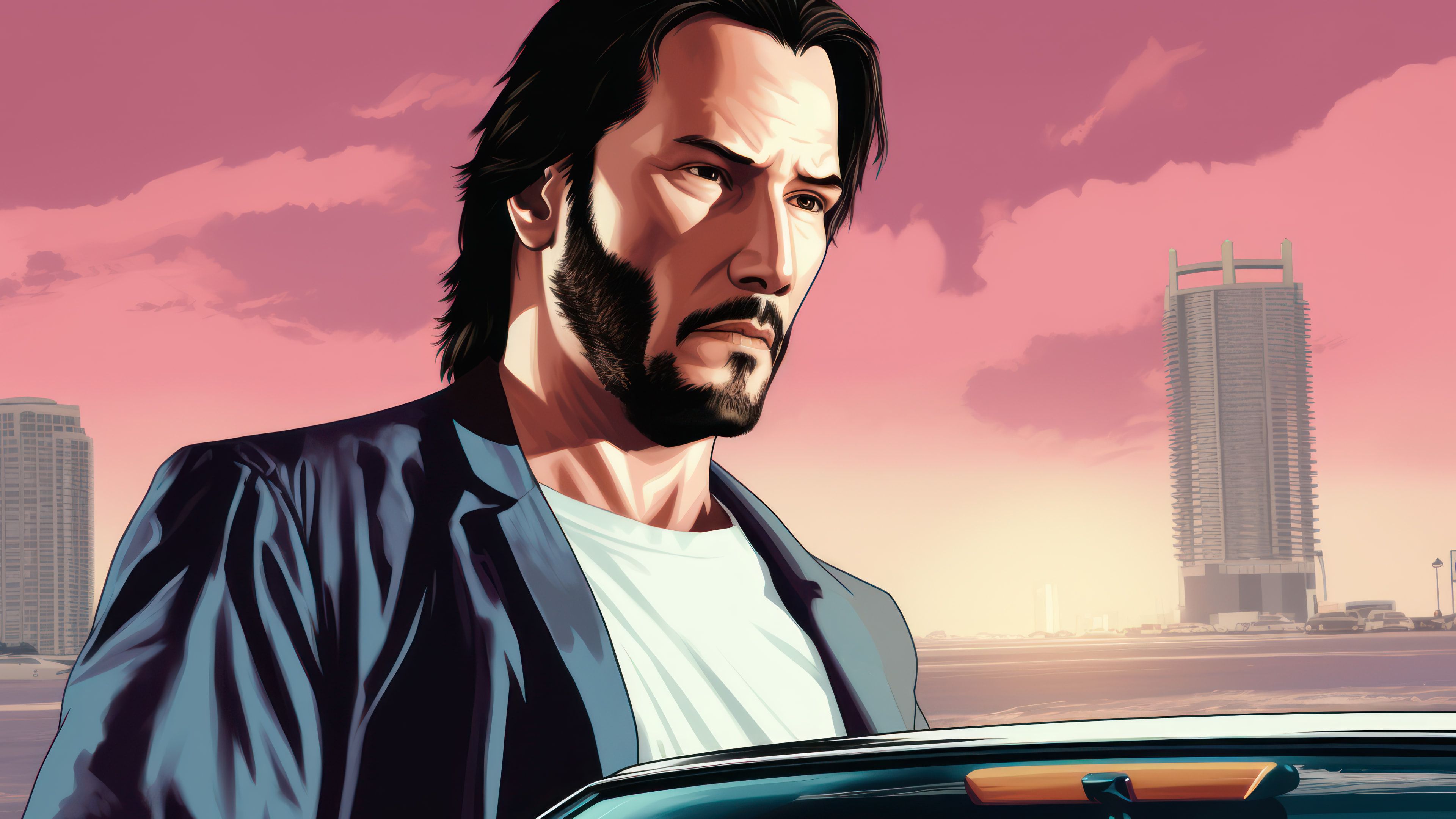 Keanu Reeves As GTA Character 4K Wallpaper