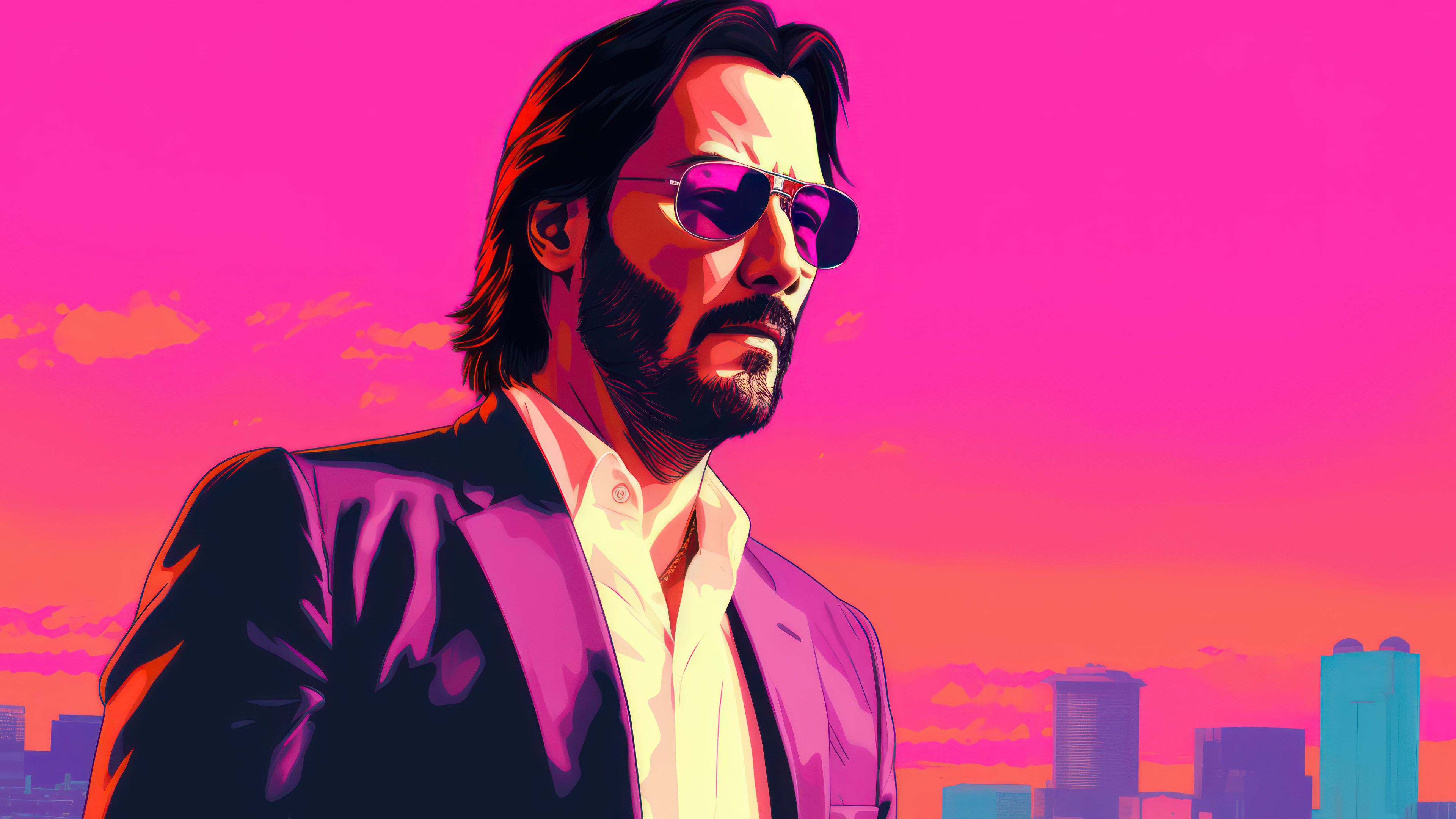 Keanu Reeves In Gta Vice City 4K Wallpaper