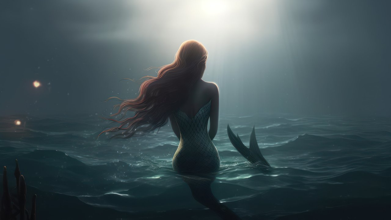 Lonely Mermaid in The Sea 4K Wallpaper