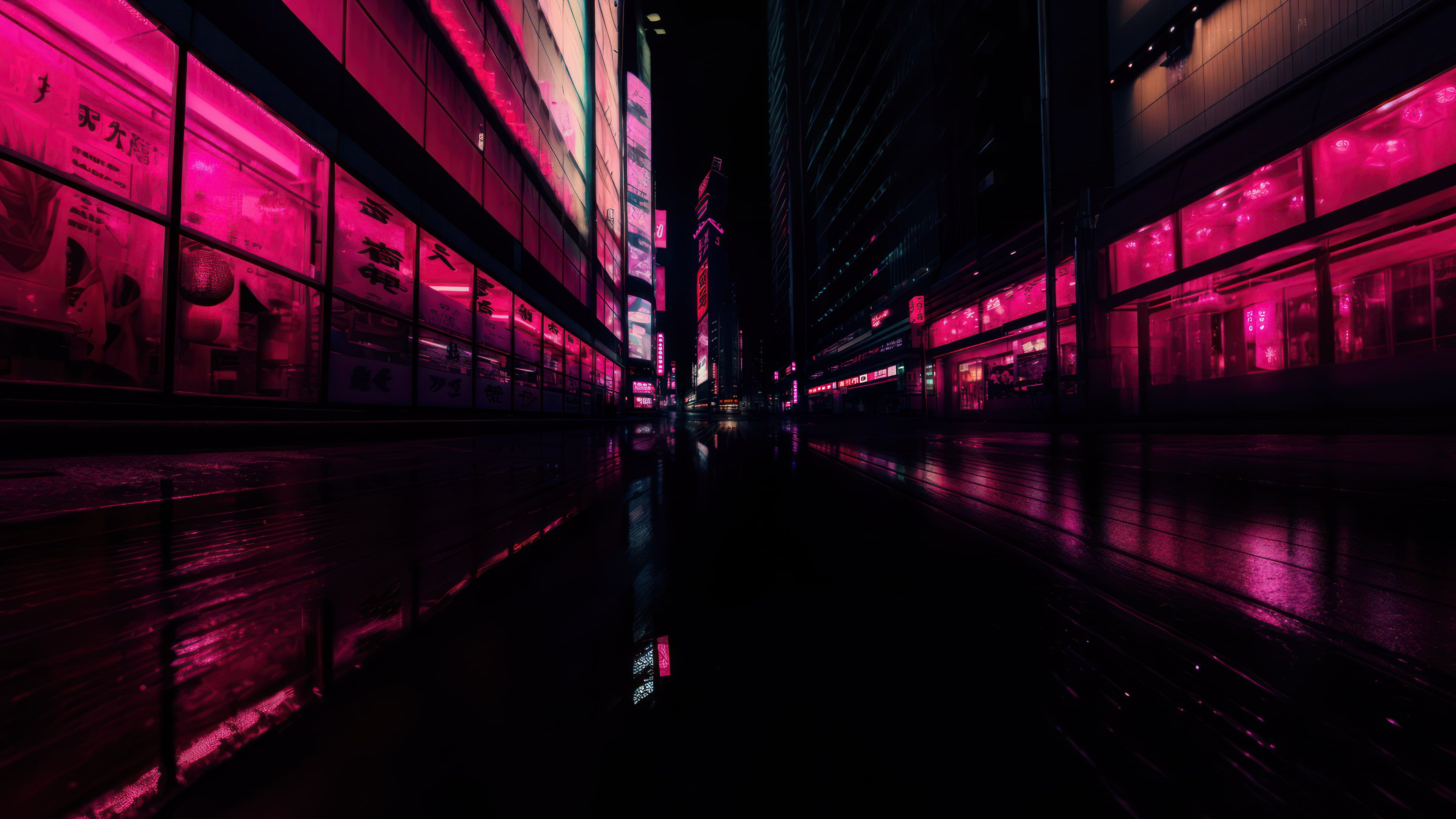Tokyo Street Photography Pink Neon Lights 4K Wallpaper