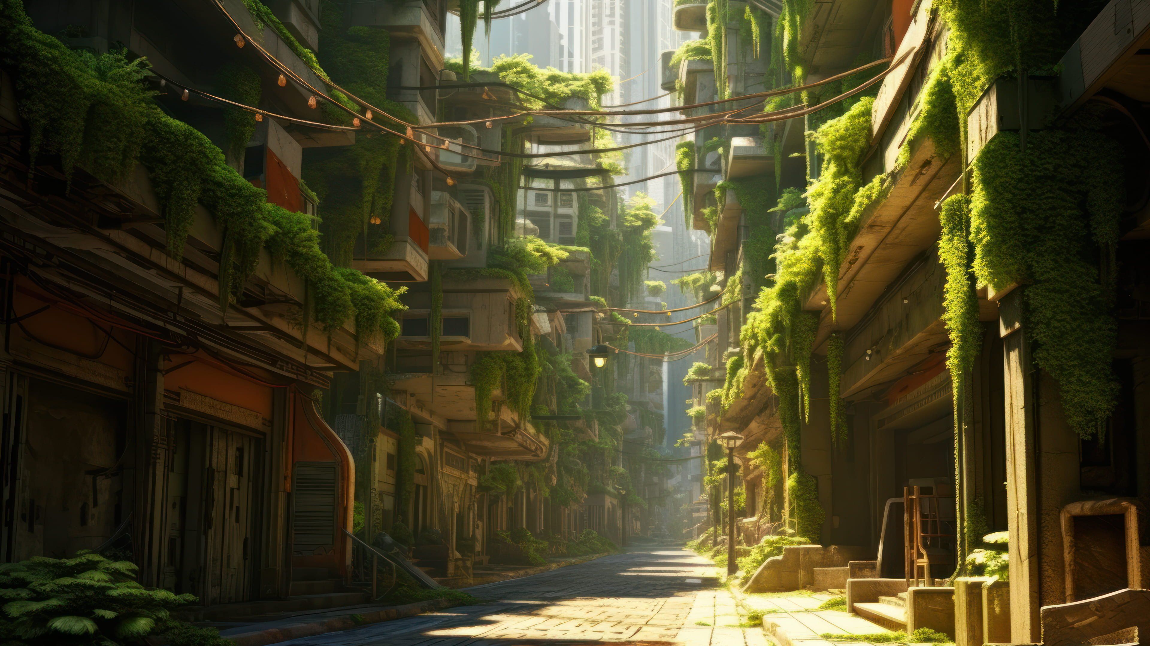 Humble Town Alley Adorned with Ivy 4K Wallpaper