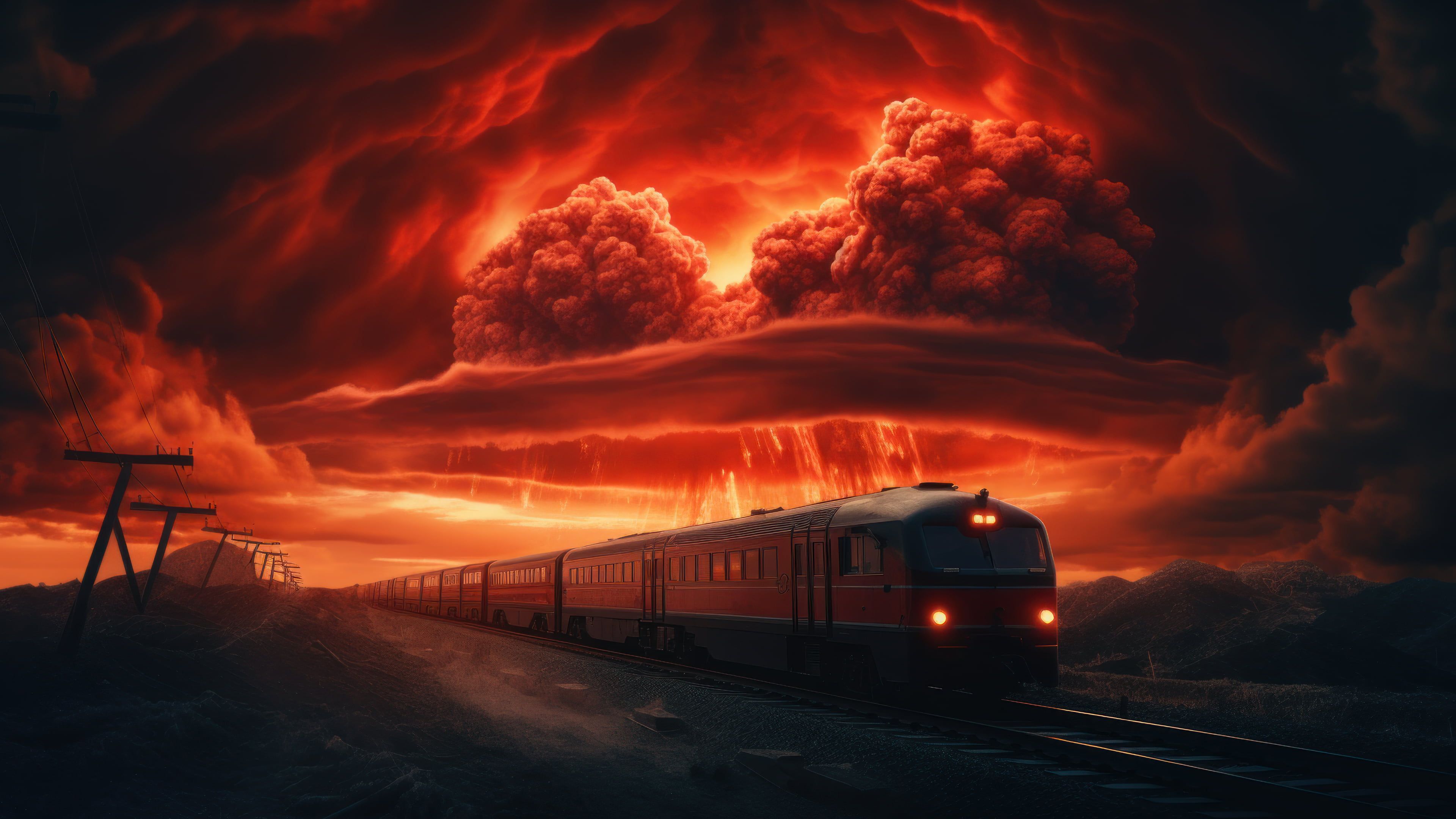 Red Sky Train 4K Wallpaper