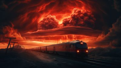 Red Sky Train 4K Wallpaper
