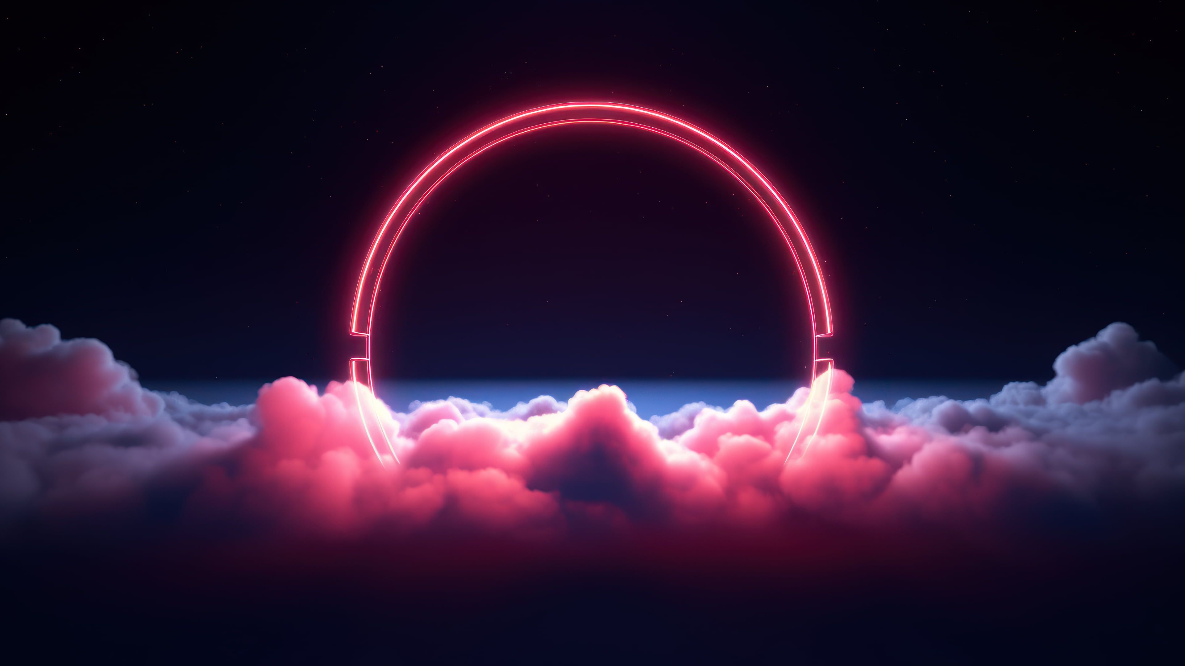 Glowing Red Neon Circle 4K Wallpaper