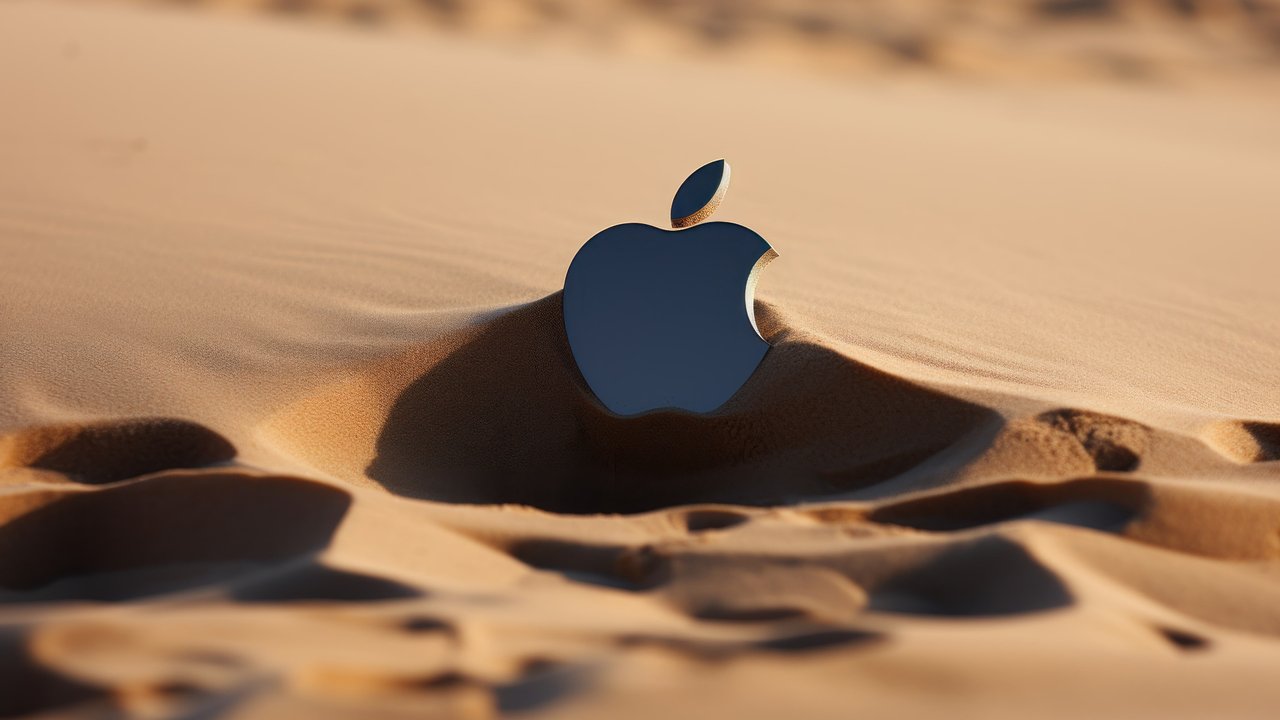 Apple Logo in Sand 4K Wallpaper