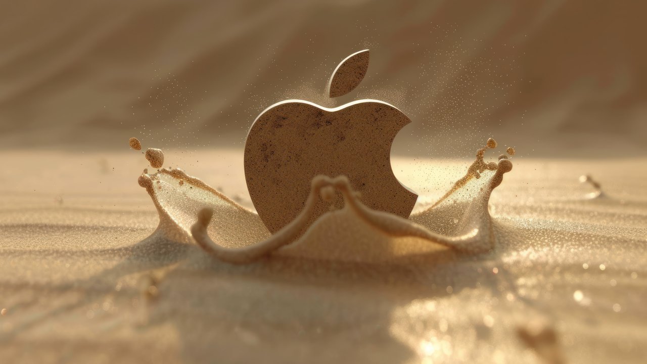 Minimalist Apple Logo In Sand 4K Wallpaper