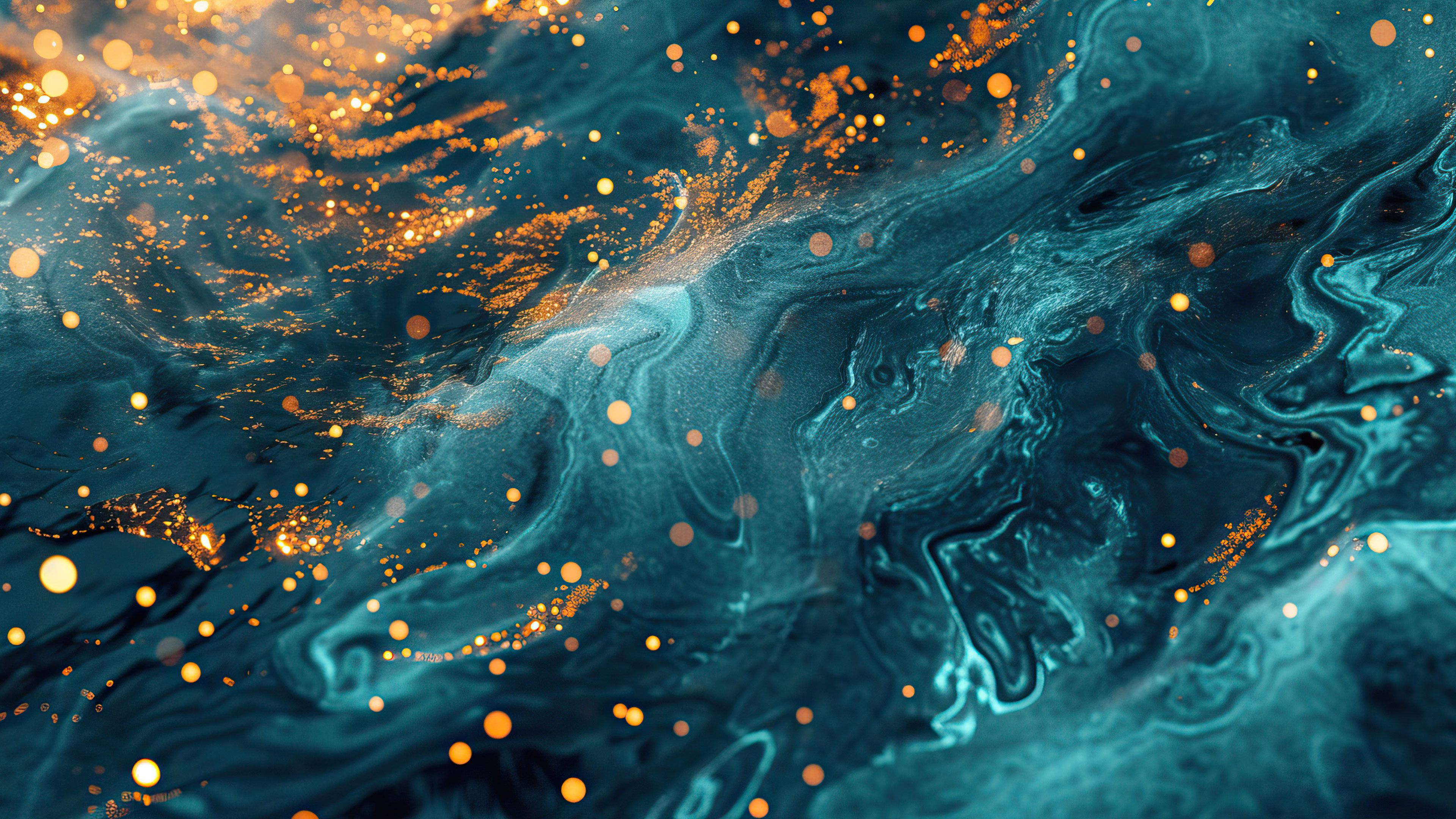 Golden Sparks On Ocean Waves 4K Wallpaper