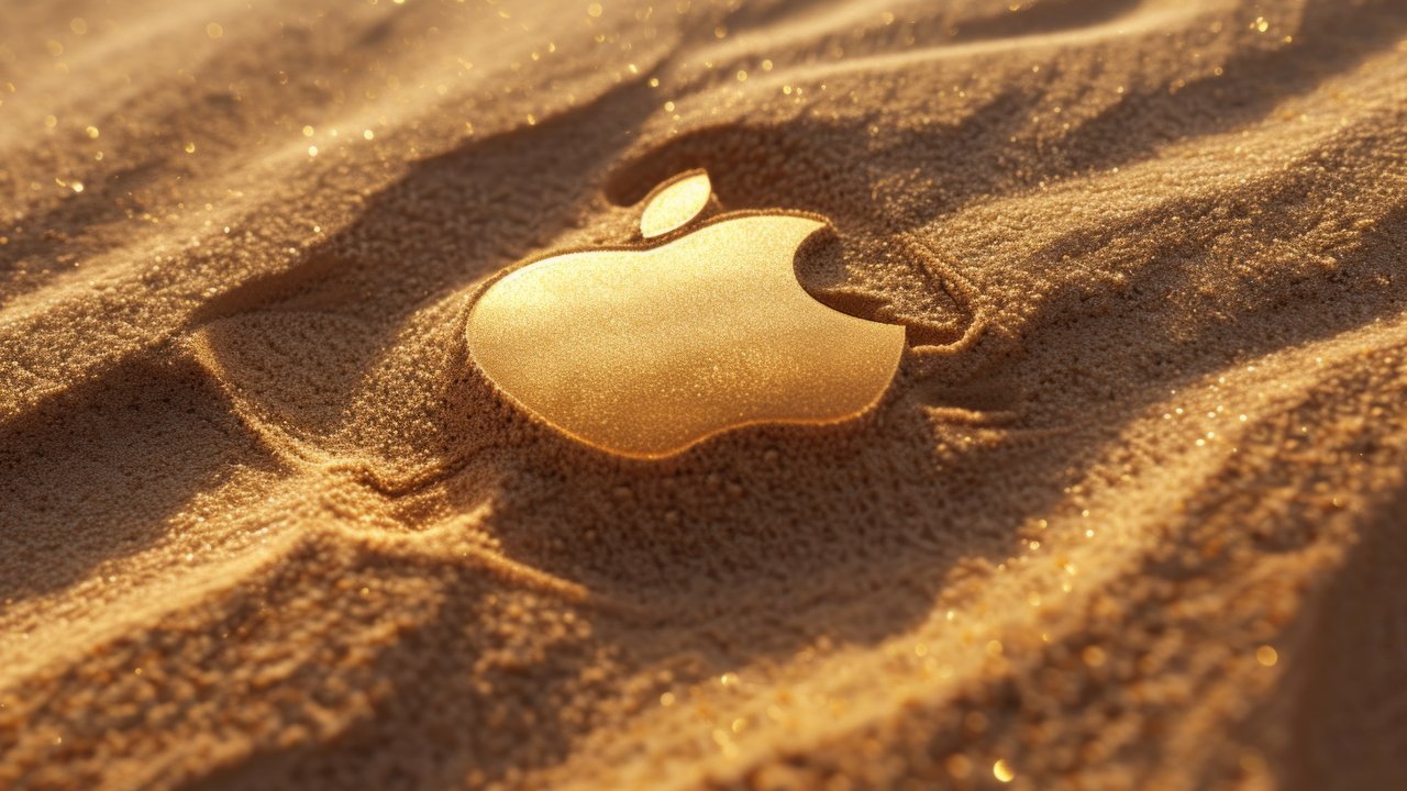 Apple Logo On Sand 4K Wallpaper