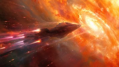 Spaceship In Vortex 4K Wallpaper