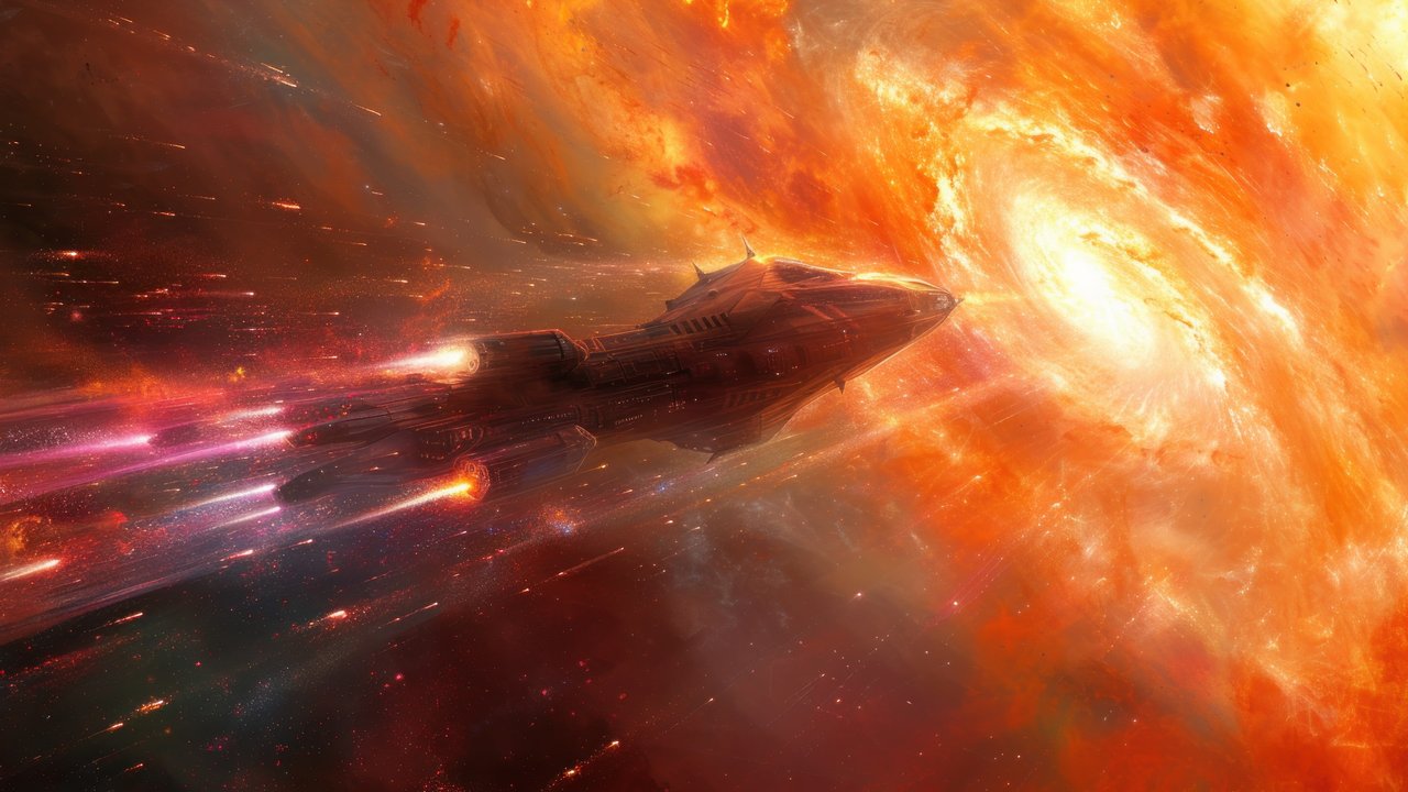 Spaceship In Vortex 4K Wallpaper