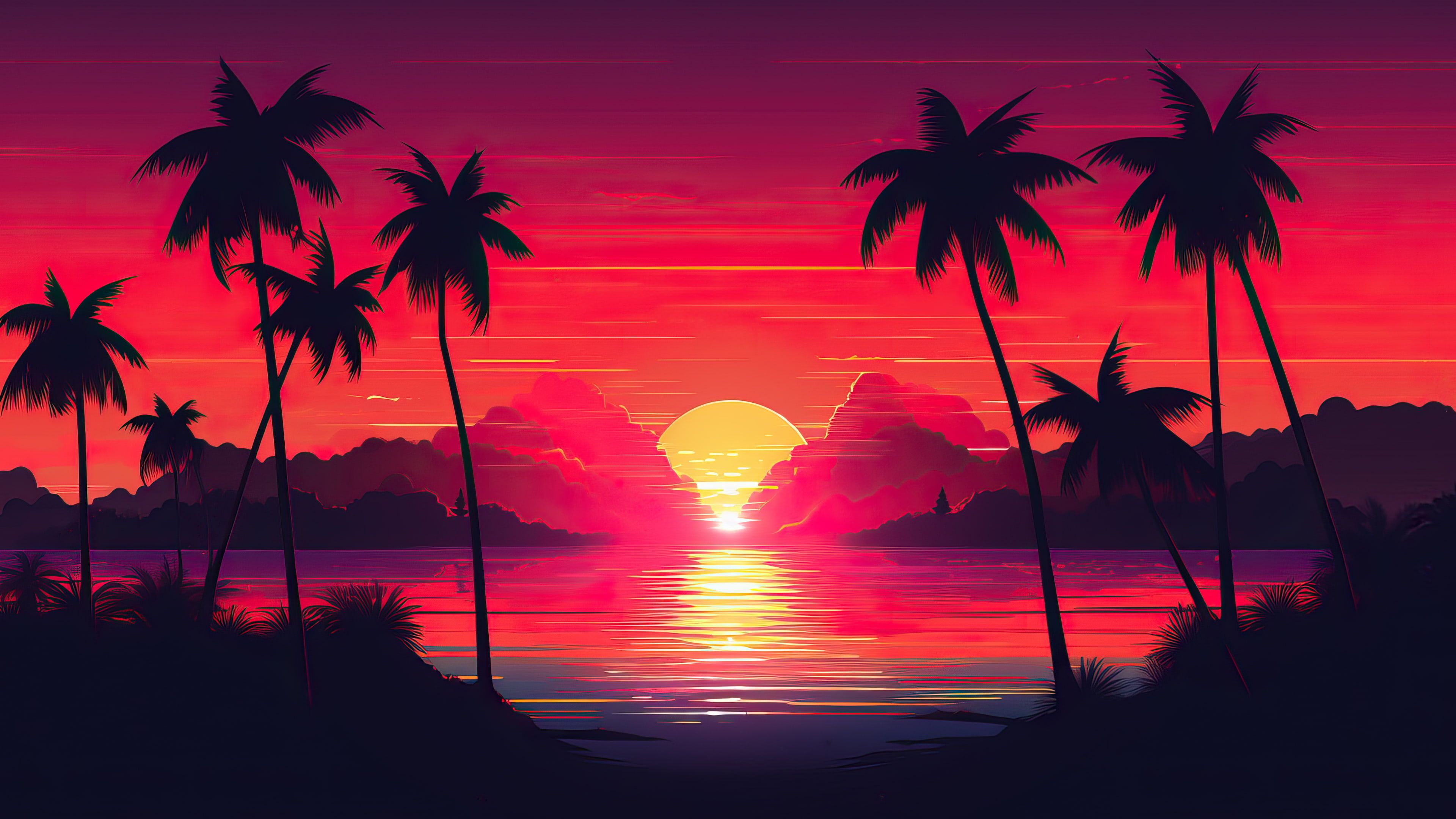 Palm Silhouettes At Dusk 4K Wallpaper