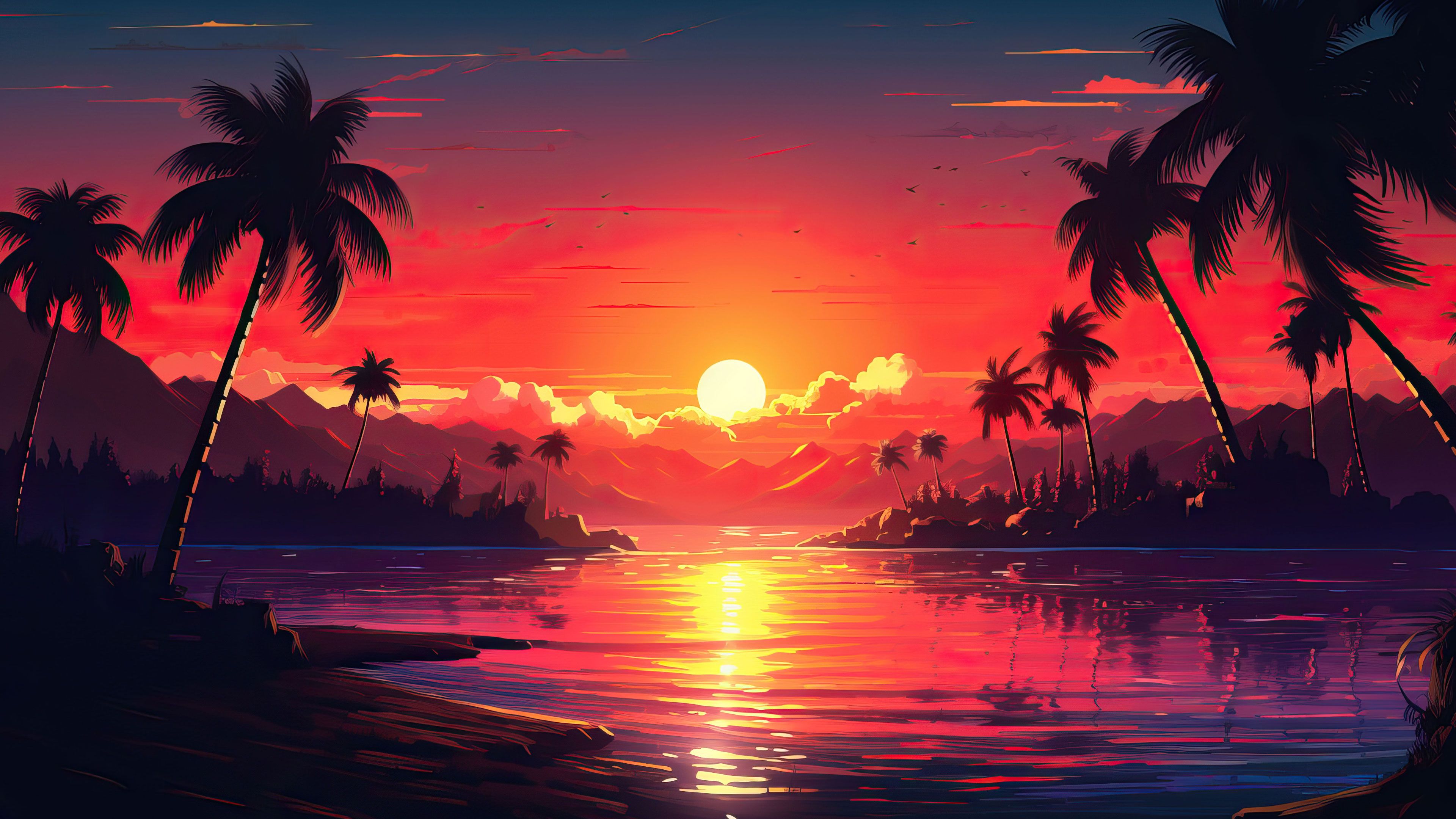 Island Sunset Landscape 4K Wallpaper