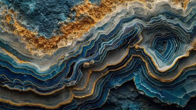Golden Blue Agate Layers 4K Wallpaper