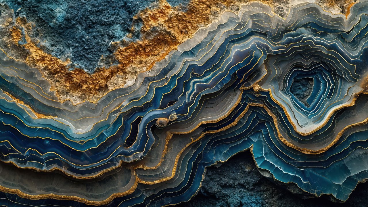 Golden Blue Agate Layers 4K Wallpaper