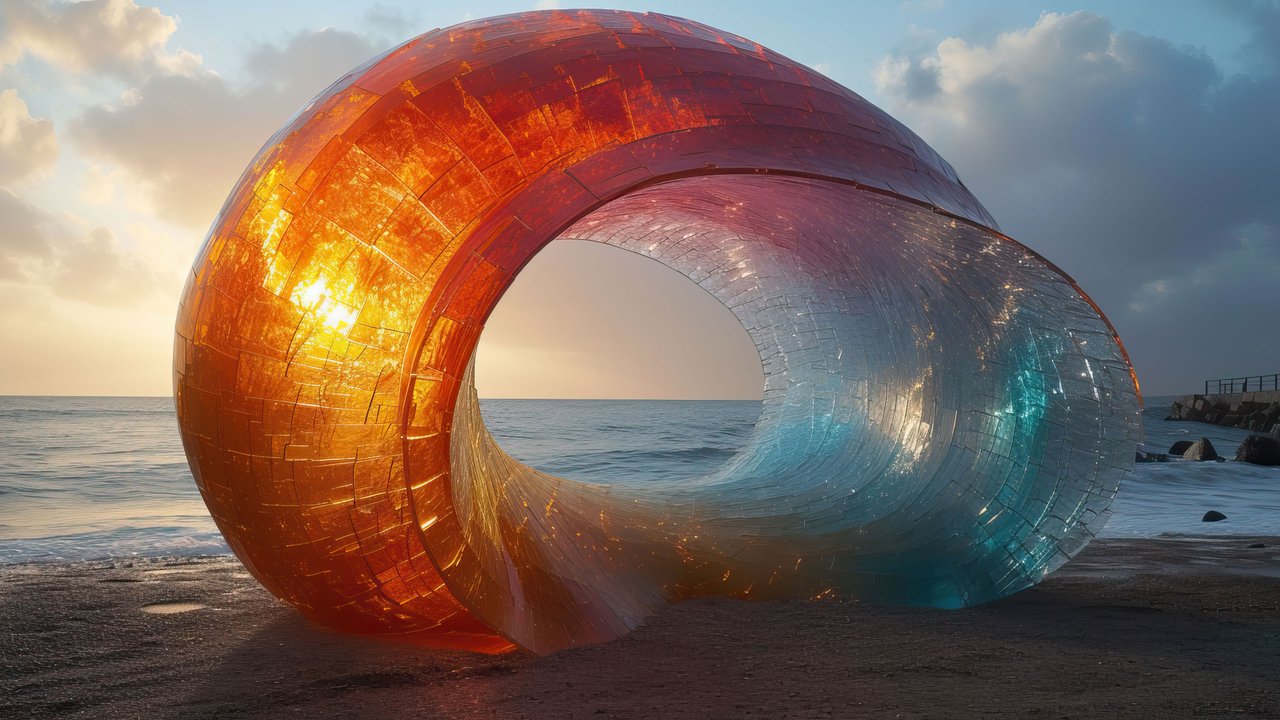 Colorful Seaside Sculpture 4K Wallpaper