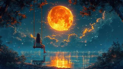 Golden Moon Reflection 4K Wallpaper