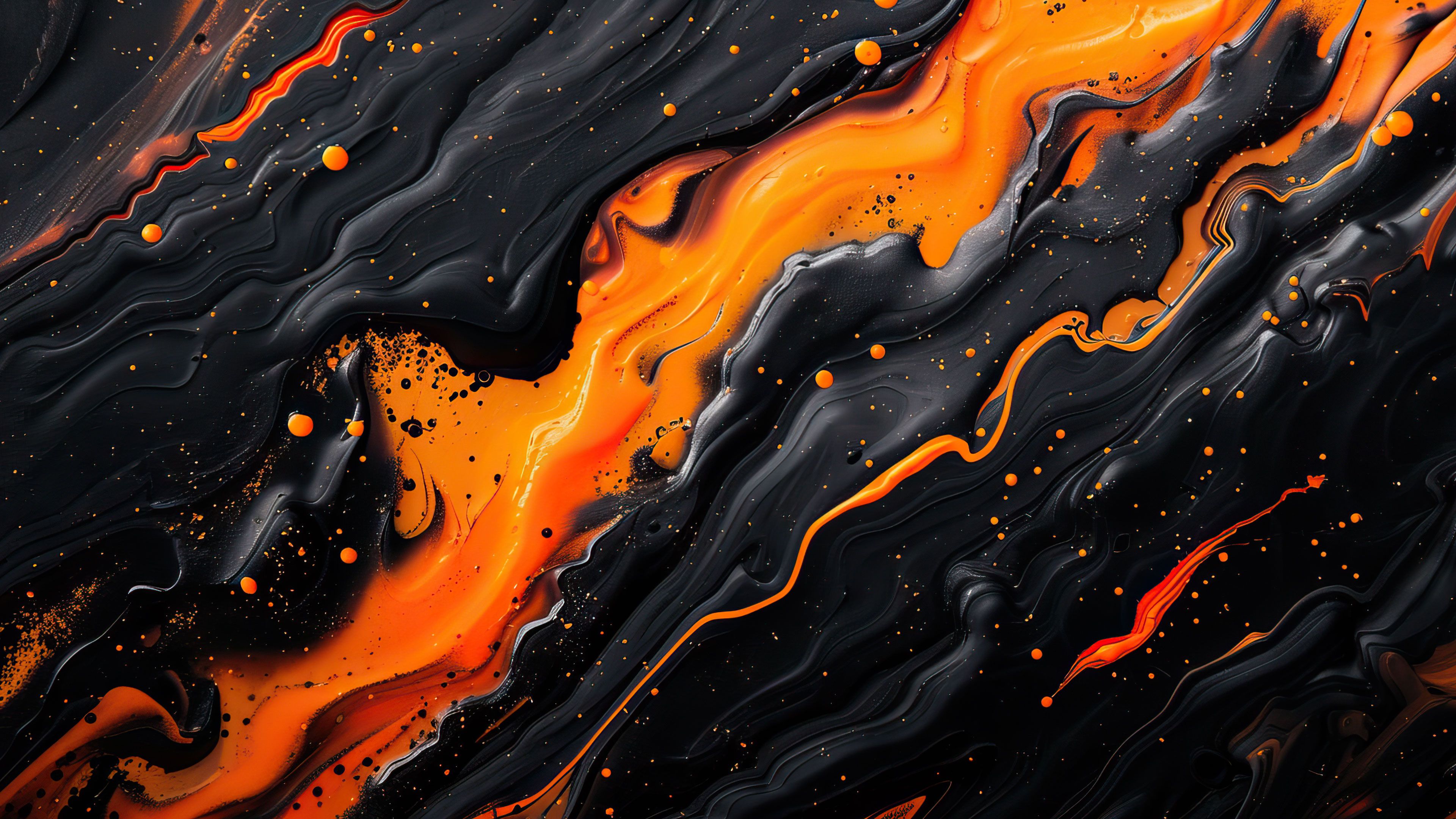 Abstract Orange And Black Swirls 4K Wallpaper