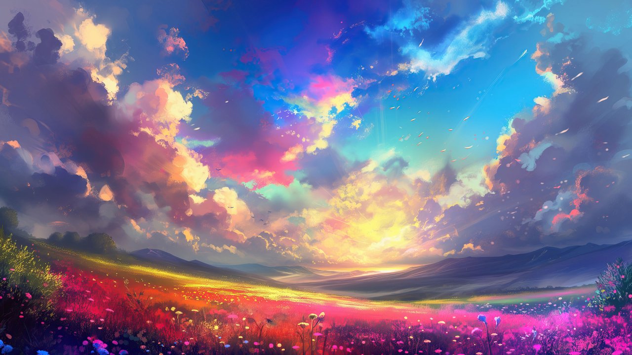 Rainbow Clouds And Flower Fields 4K Wallpaper