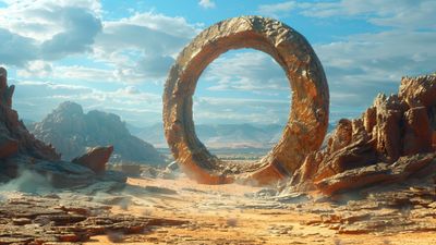 Mystical Desert Gateway 4K Wallpaper