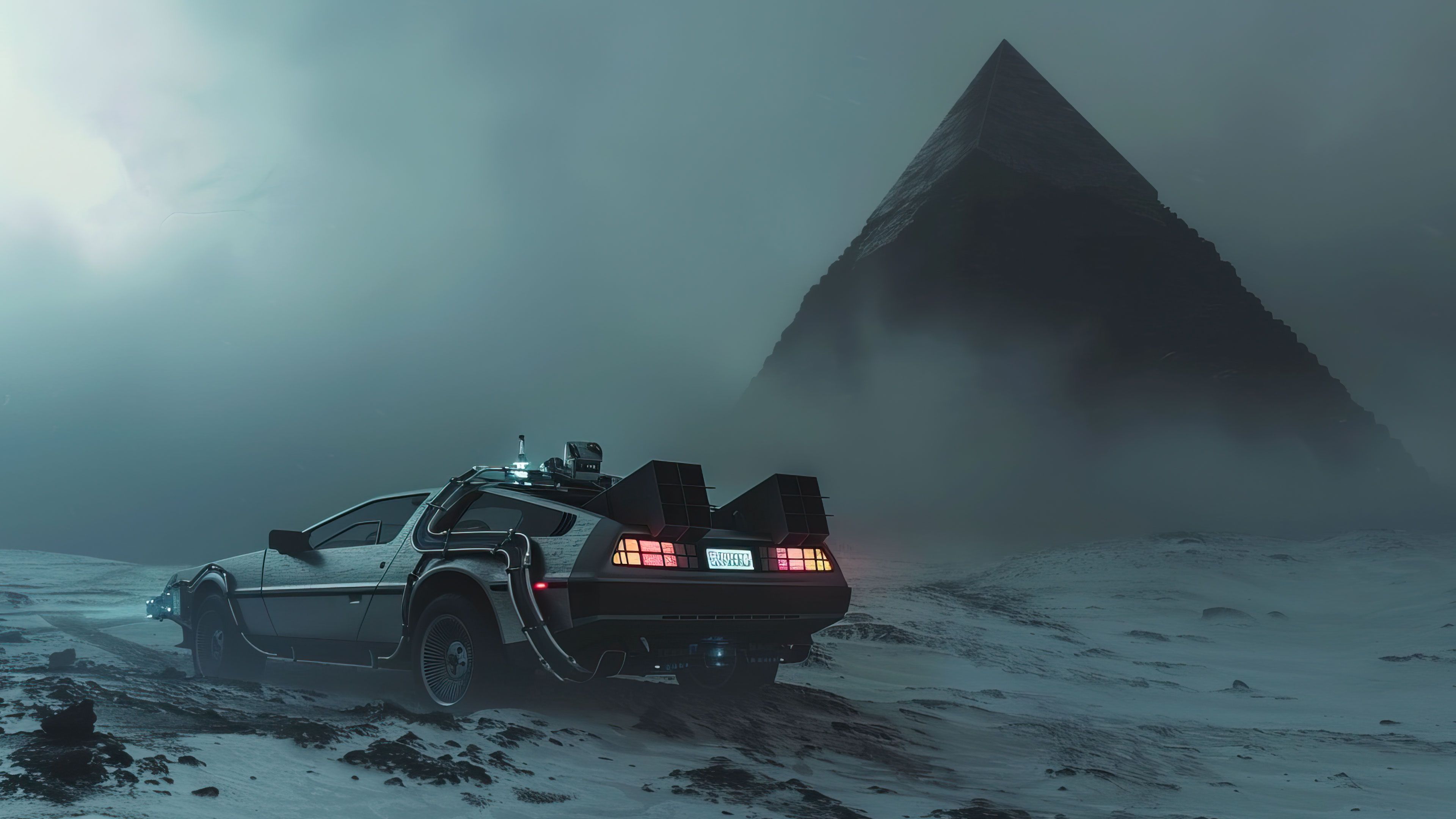 Retro Car Eerie Landscape 4K Wallpaper