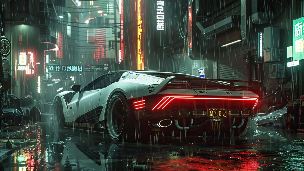 Futuristic Car In Neon Cityscape 4K Wallpaper