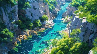 Lush Green Canyon Flowing River 4K Wallpaper