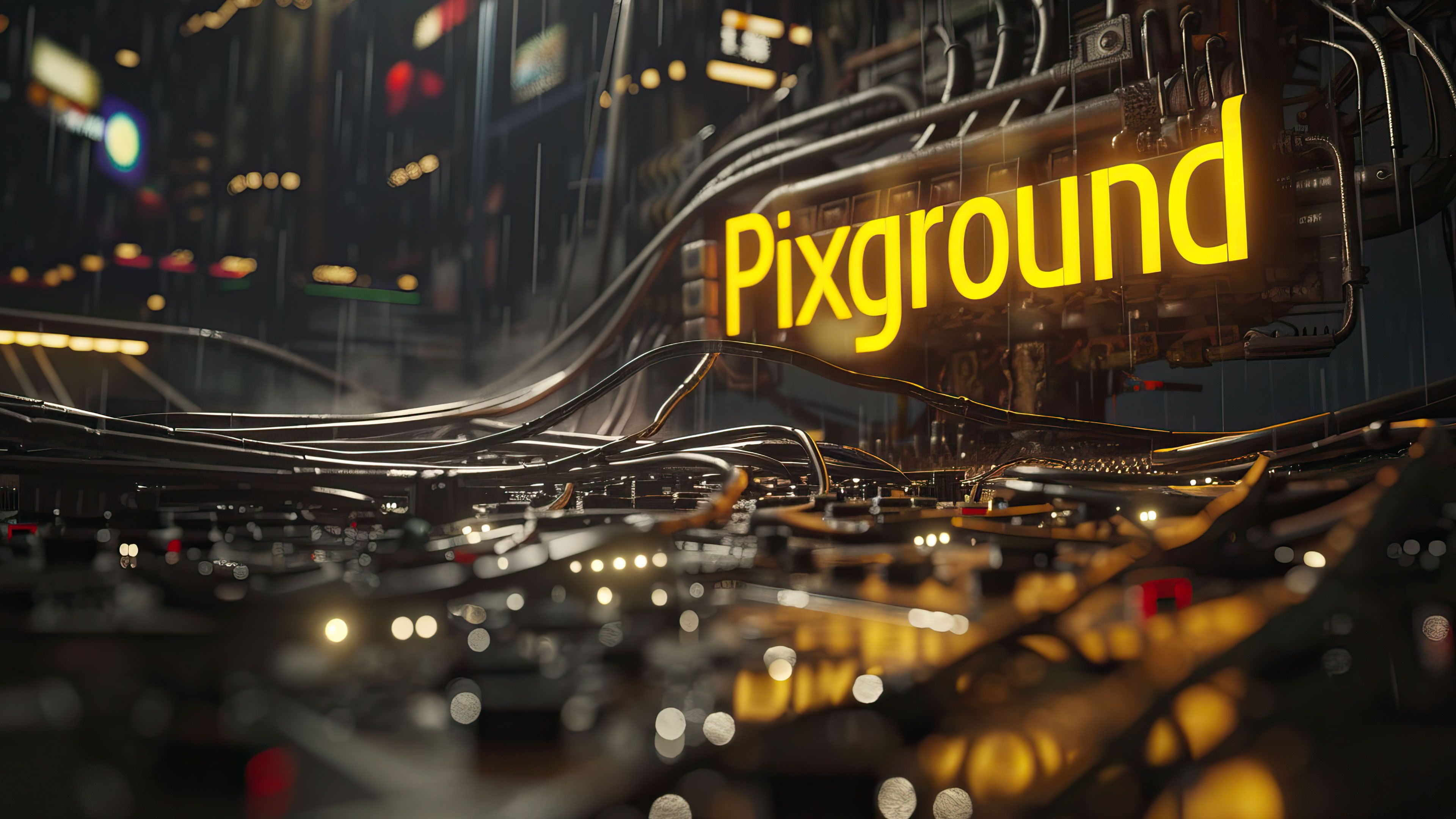 Futuristic Pixground Neon Sign 4K Wallpaper
