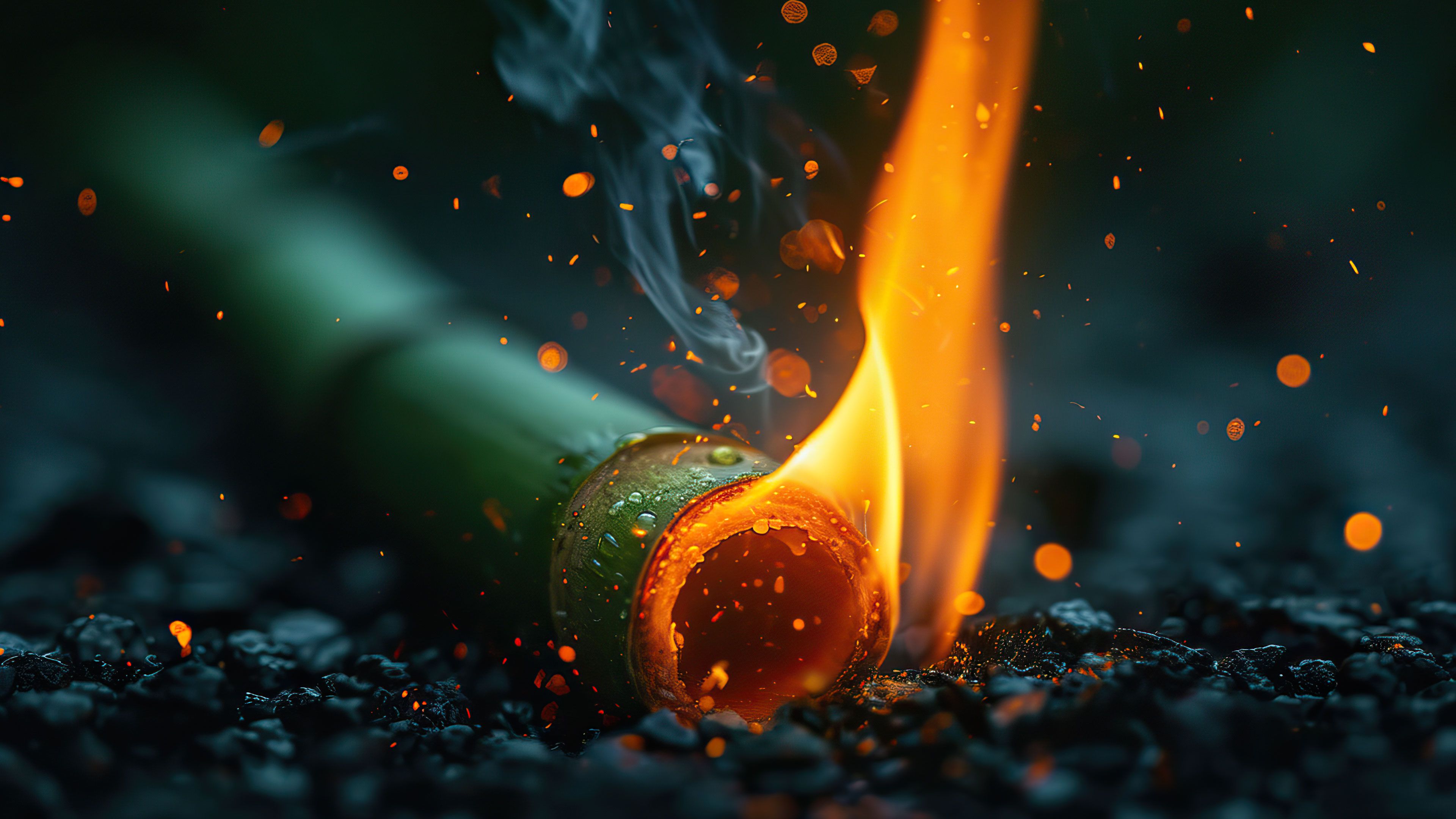 Burning Bamboo Spark 4K Wallpaper