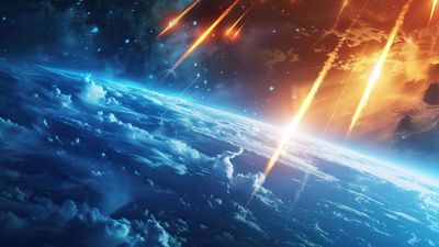 Fiery Space Meteors Descending 4K Wallpaper