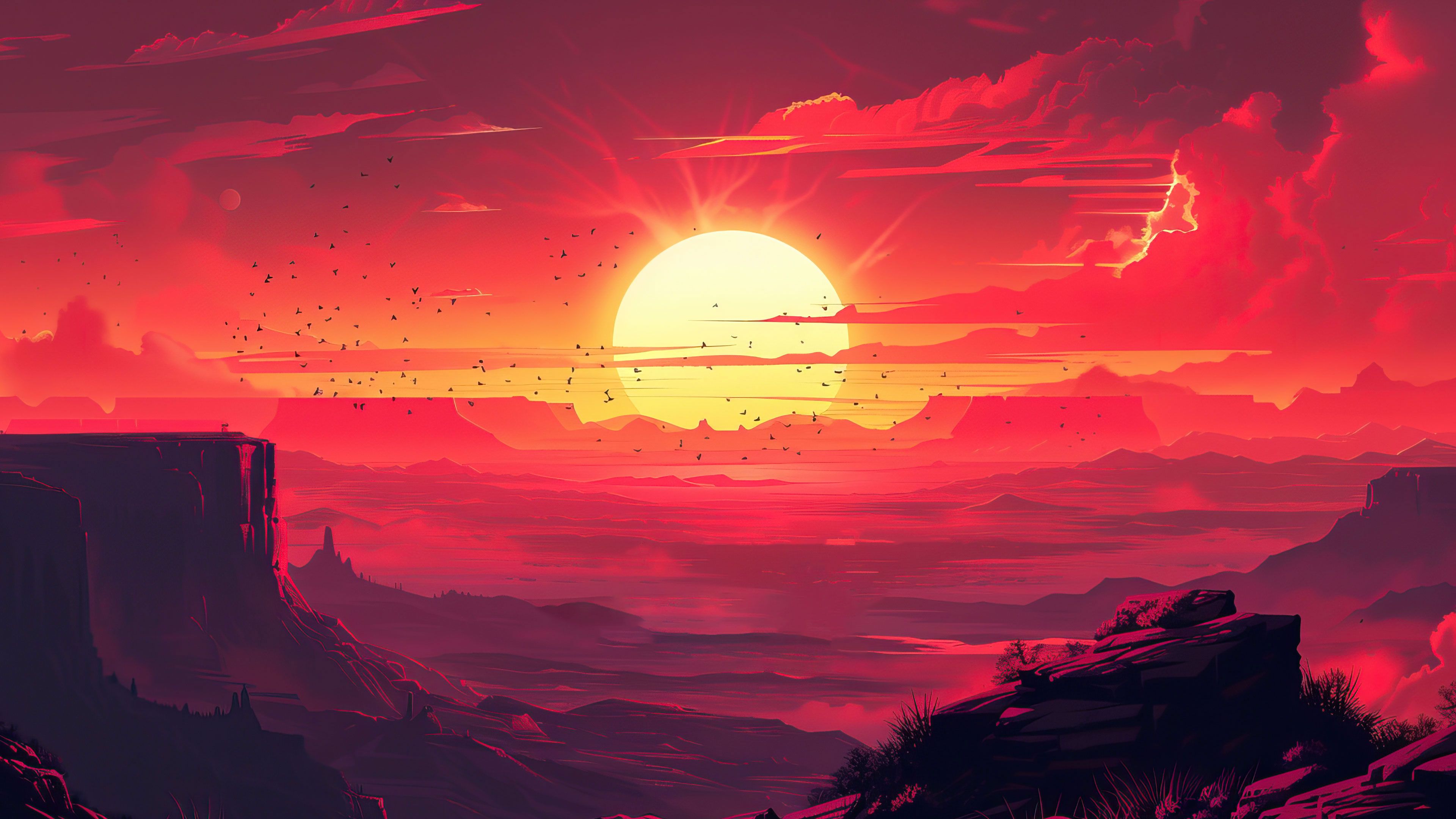 Crimson Sunset Scenery 4K Wallpaper