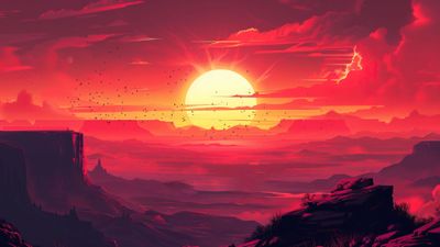 Crimson Sunset Scenery 4K Wallpaper