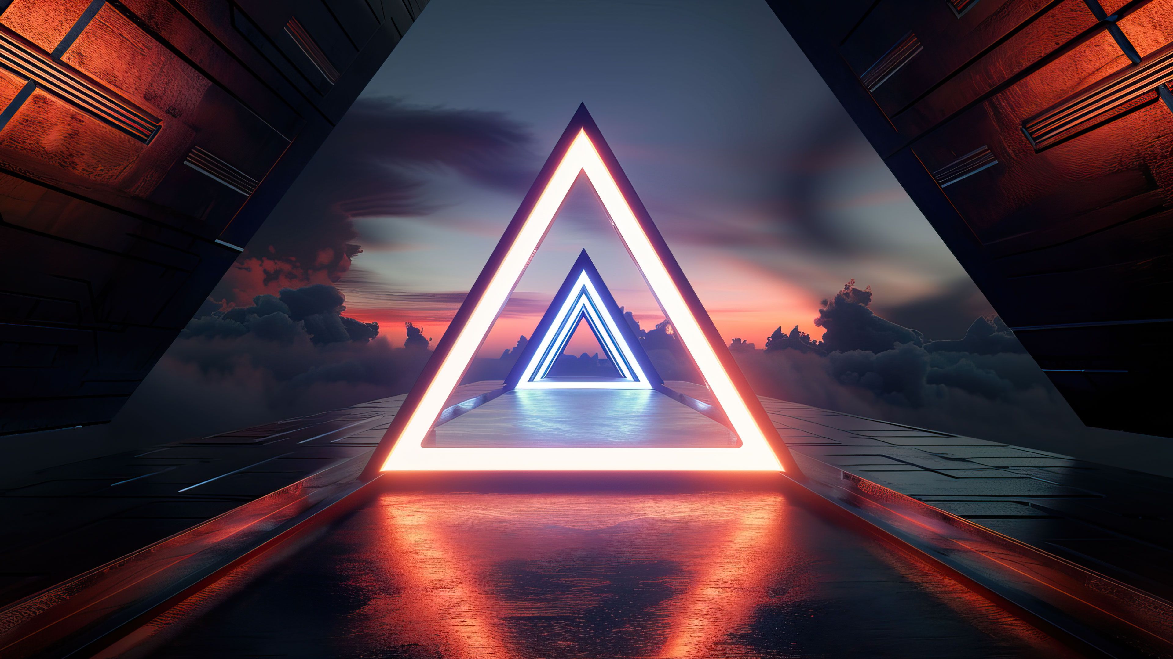 Futuristic Triangle Portal 4K Wallpaper