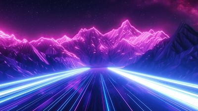 Futuristic Neon Mountains And Light Trails 4K Wallpaper