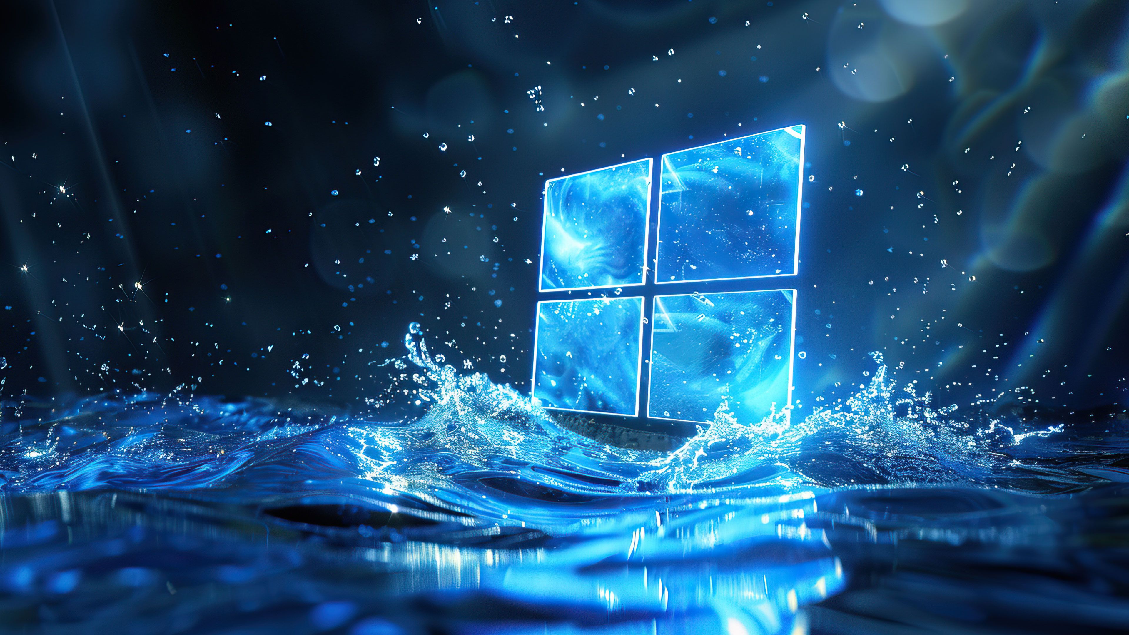Futuristic Windows Logo In Water Splash 4K Wallpaper