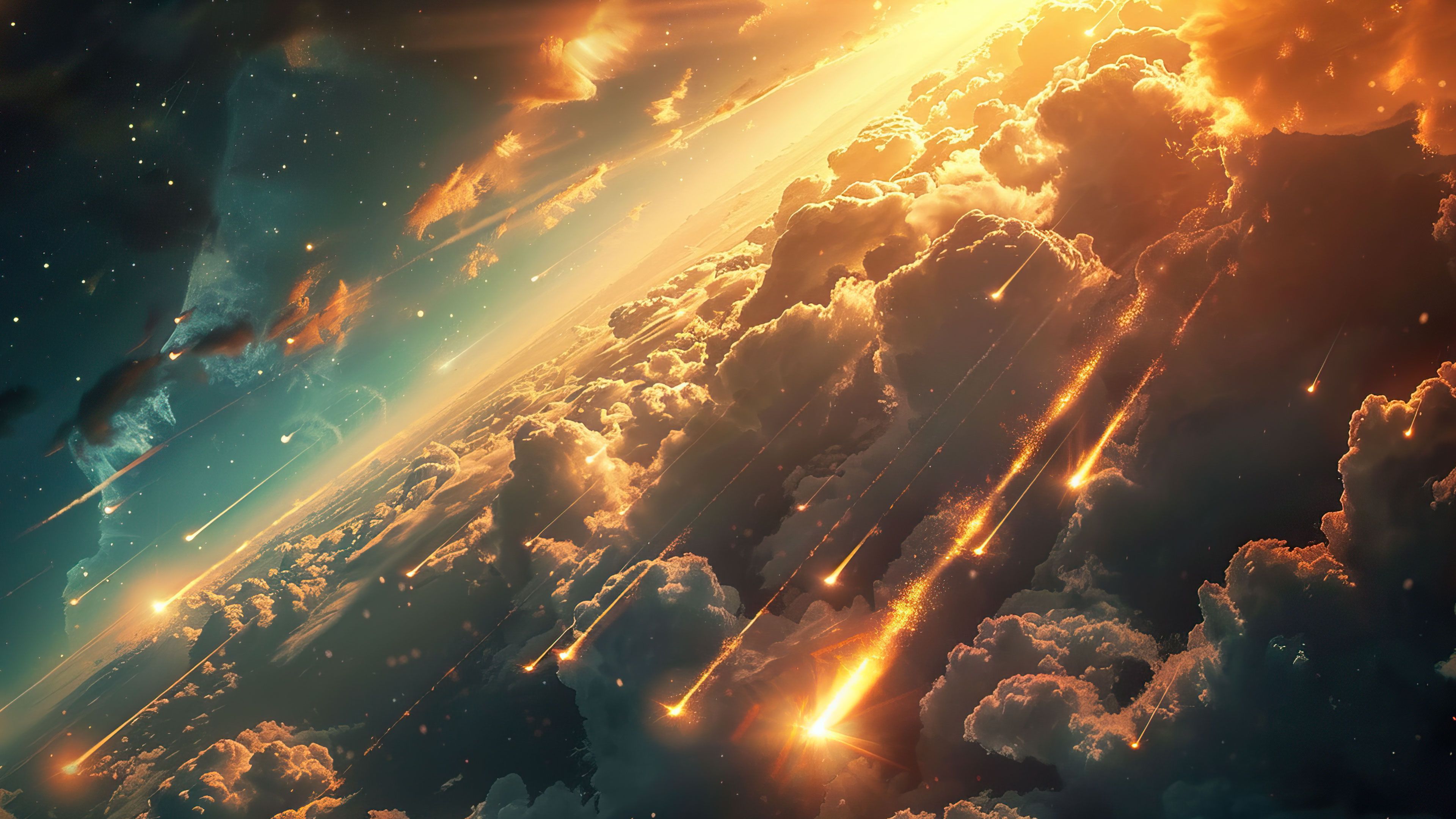 Sunset Clouds Cosmic Rays 4K Wallpaper