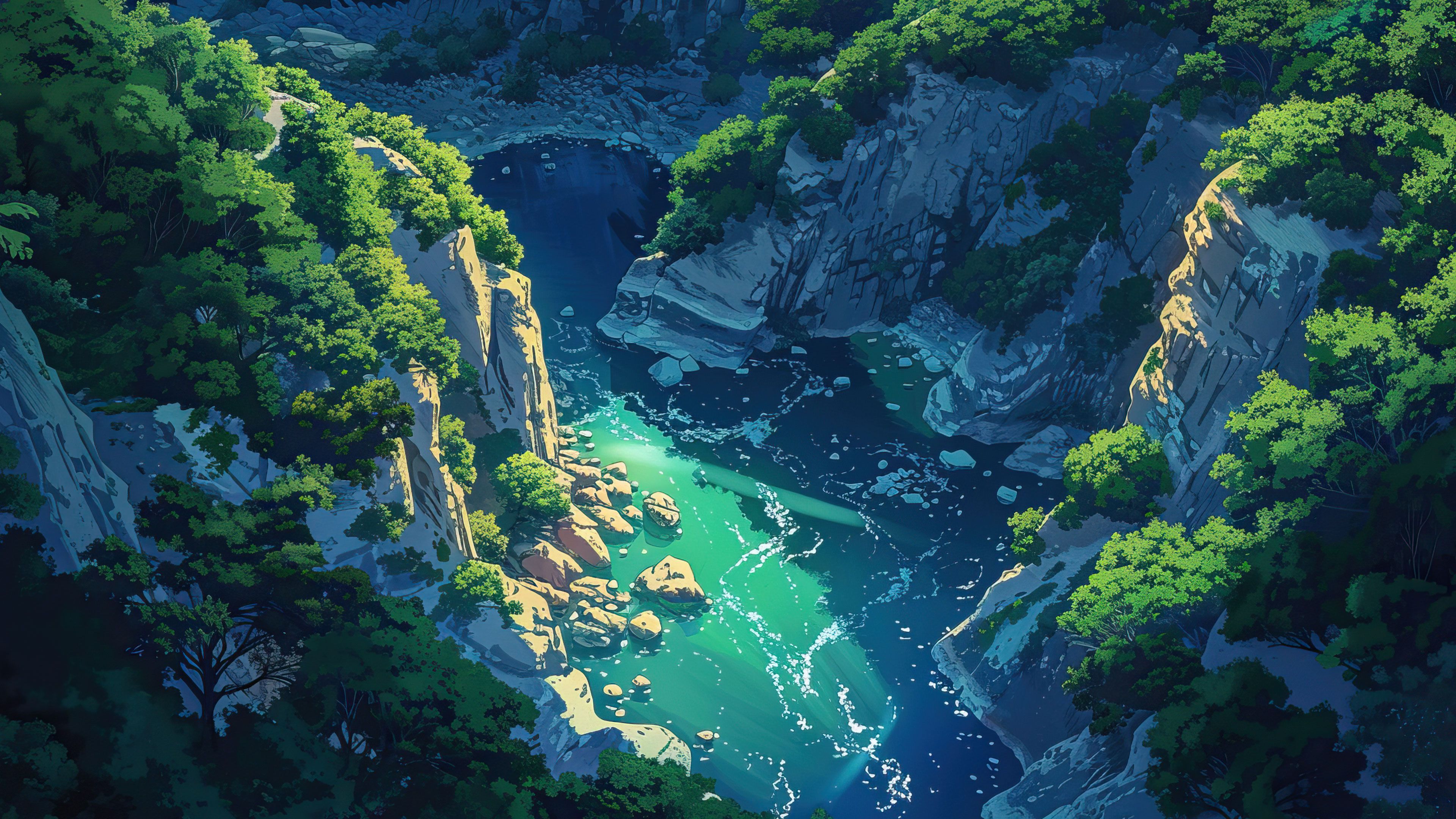 Aerial View Of Tranquil River Gorge 4K Wallpaper