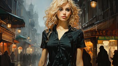 Blonde Woman In Urban Street 4K Wallpaper
