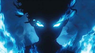 Mysterious Figure Amidst Blue Inferno 4K Wallpaper