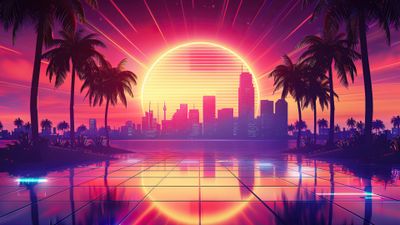 Retro Sunset Cityscape 4K Wallpaper
