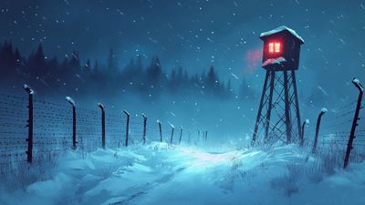Winter Night Watchtower 4K Wallpaper