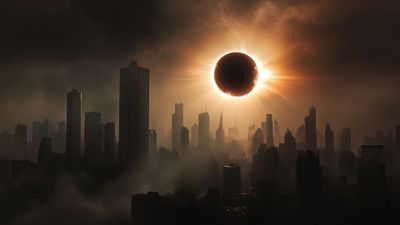 Eclipse Over The Metropolis 4K Wallpaper